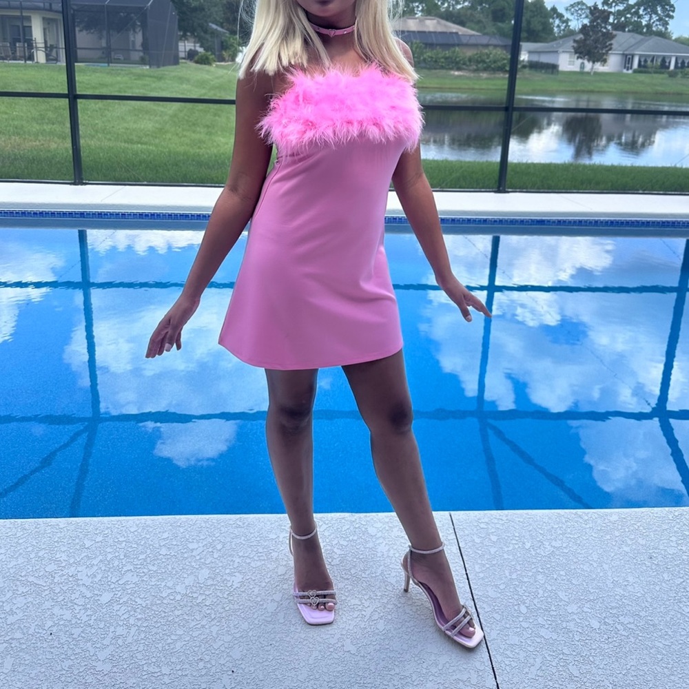 Sugar Thrillz Baby Flirty N' Thriving Marabou Dress Dolls Kill Pink Mini Feather